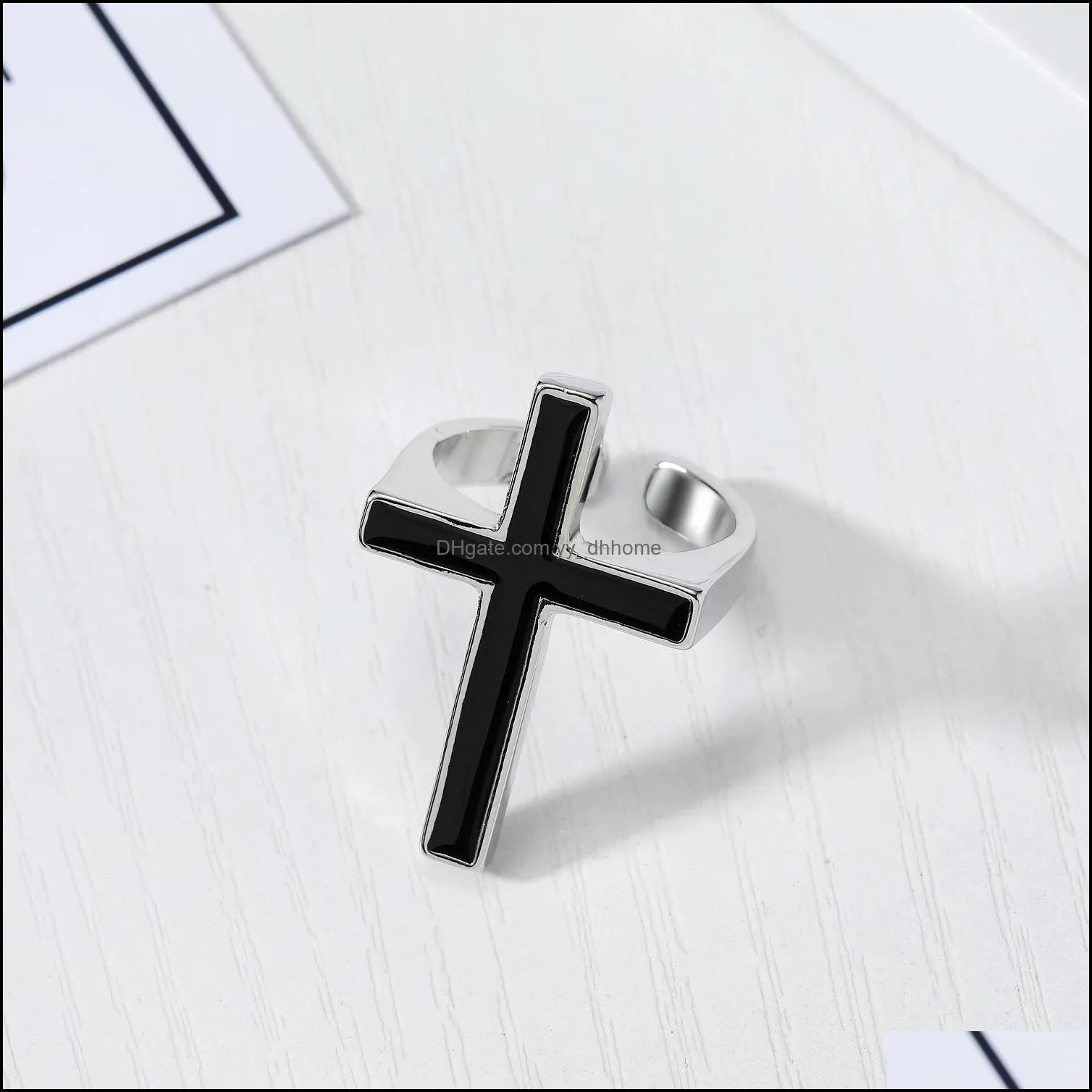 vintage black big cross open ring for women party jewelry men trendy gothic metal finger ring