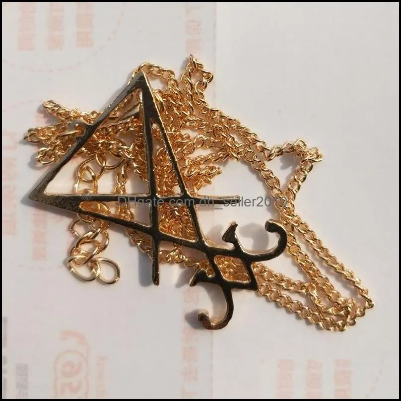 seal of lucifer satanic sigil of baphomet metal pendant necklace gold gothic dark pagan satan men fashion jewelry accessories