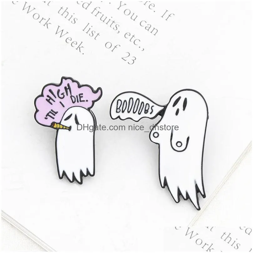cute smoking boo ghost enamel pin brooch cartoon women men denim jackets lapel pins backpack badges kids fashion halloween jewelry