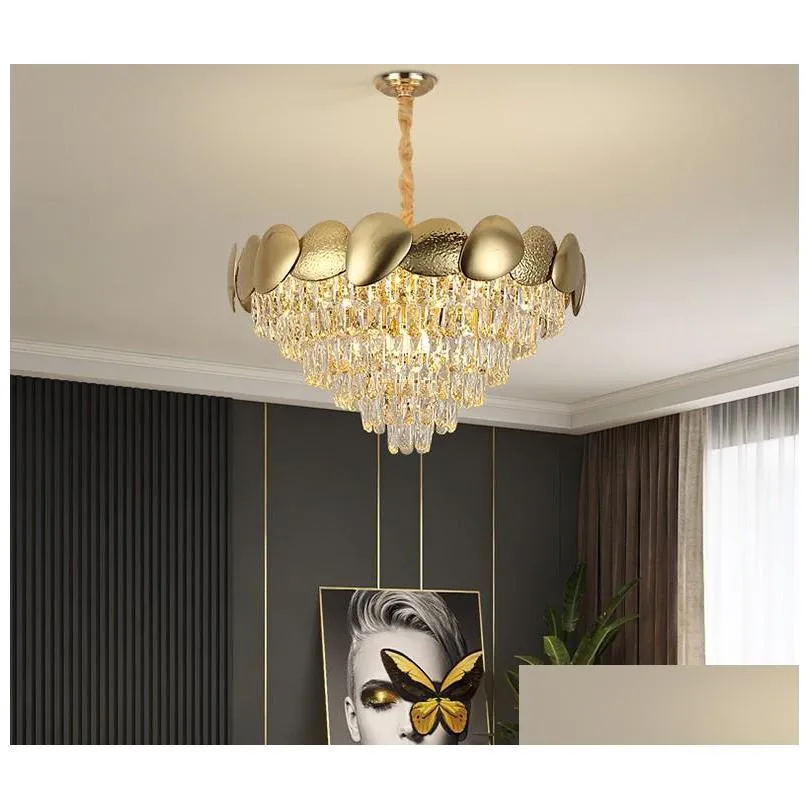 2021 light luxury crystal chandelier living room bedroom stainless steel golden melon seeds k9 lamp lighting