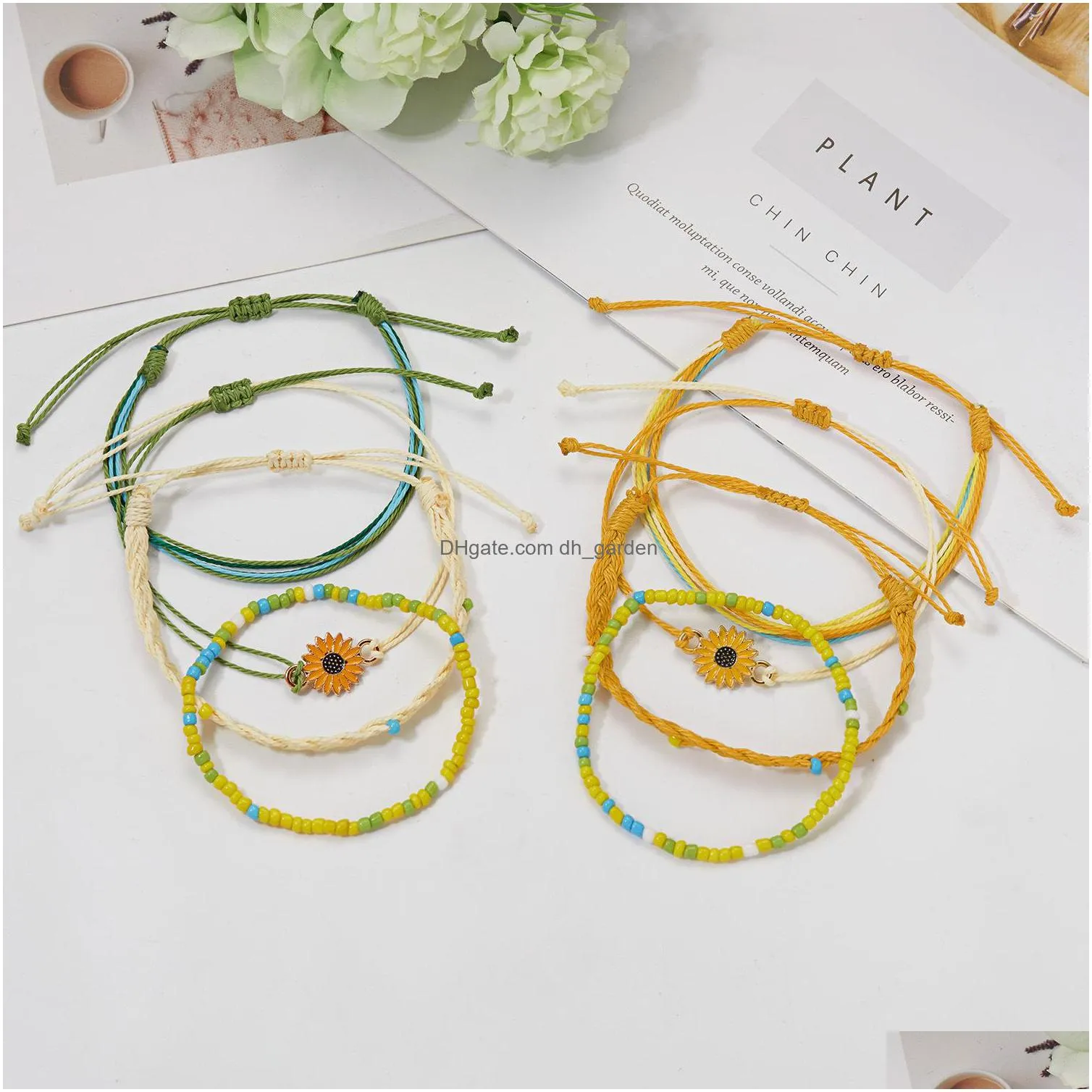 bohemian beaded strands style suit hand decoration sunflower sunflower rice bead woven bracelet combination set