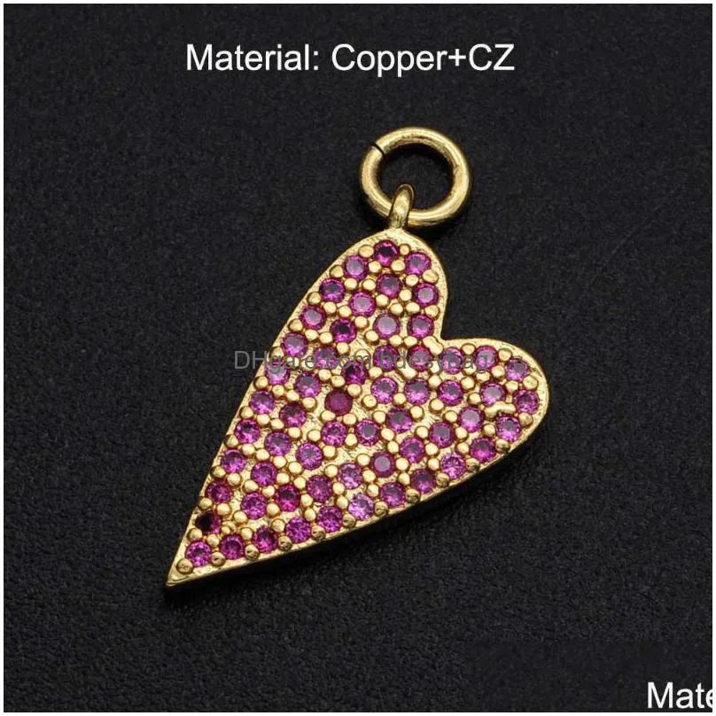 charms 10x17mm red cz zircon diy jewelry heart charm pendant wholesale bracelet making fashion jewellery pendantscharms