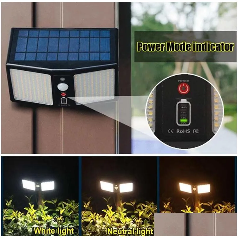 360 led solar wall light dustproof waterproof outdoor decorative lamp yard garden street induction night lights remote control