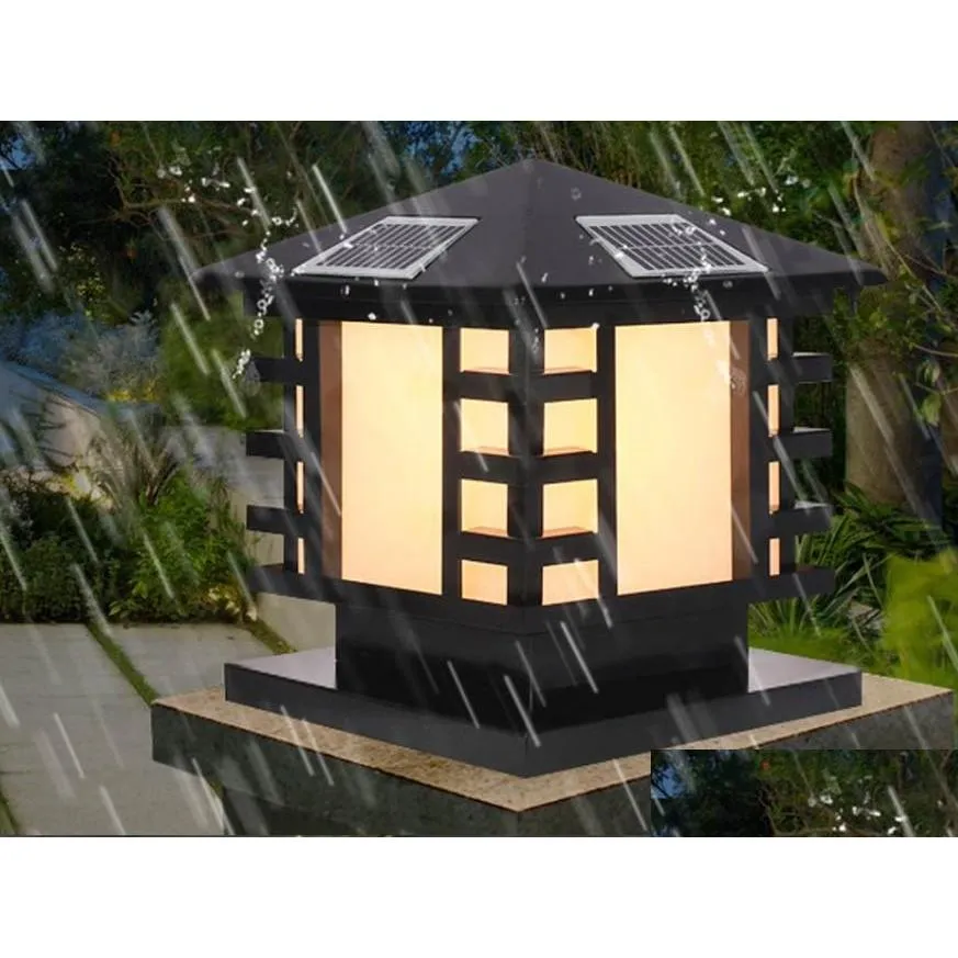 solar dimmable column head light waterproof led lamp door post light garden villa garden light black