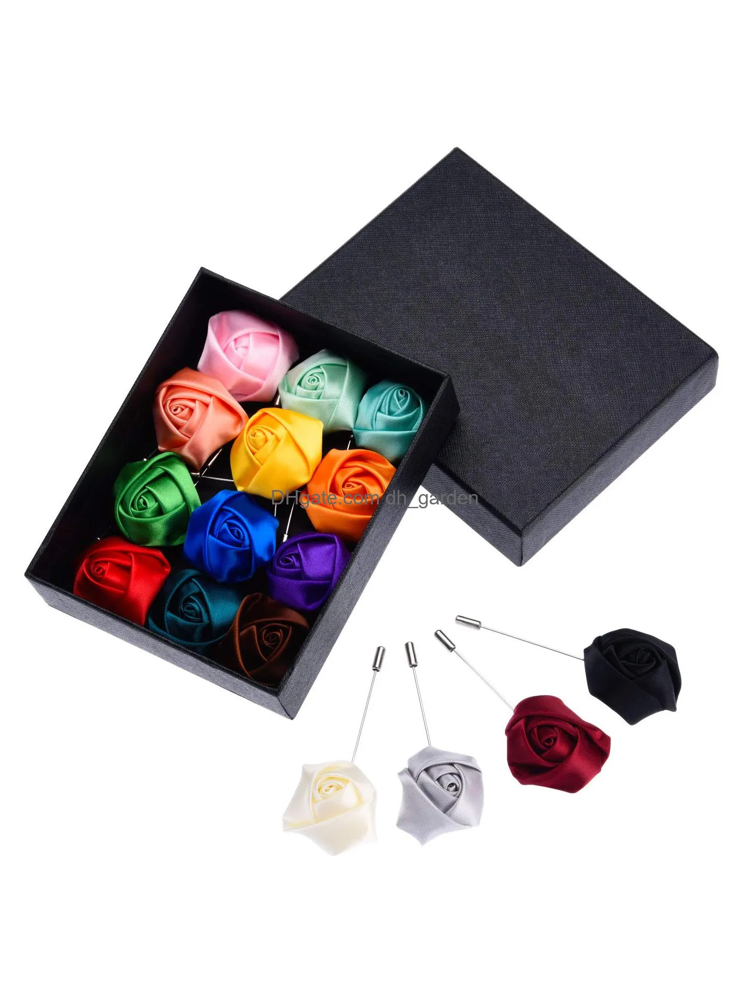 panfanrel flower mens lapel pins handmade satin boutonniere pin for suit wedding groom with a boxmulticolor 1