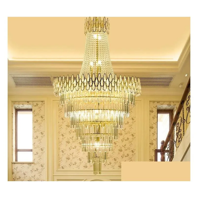  luxury crystal light chandelier for staircase modern loft chain lighting fixtures home decoration gold led cristal lamps