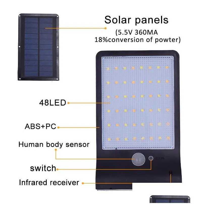 upgraded 48 leds solar light color adjustable with controller three modes waterproof lamp lights for outdoor garden wall street