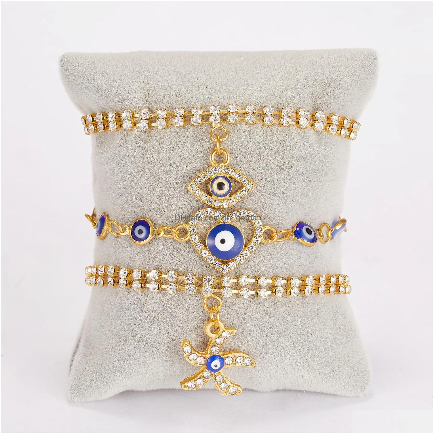 evil eye charm bracelets palm starfish love blue eye double layer full diamond chains adjustable bracelet