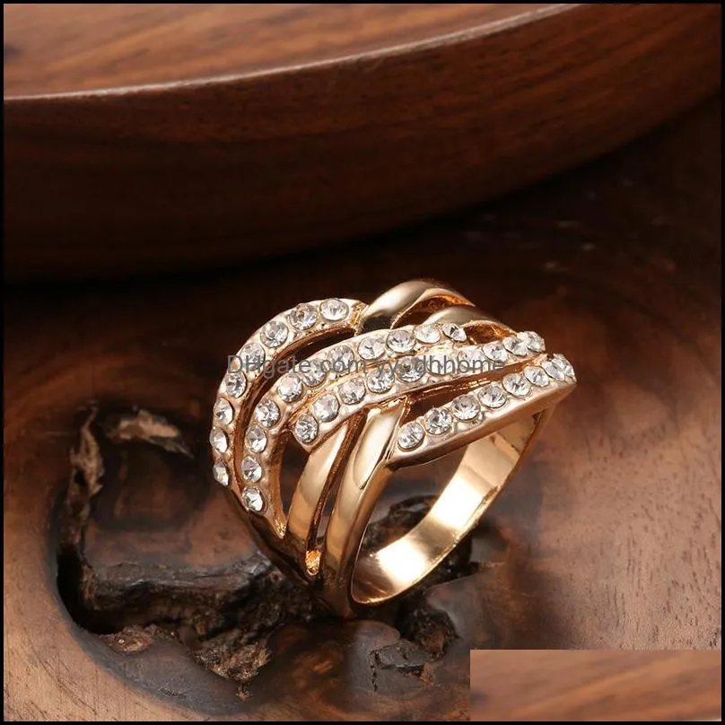 twist ring gold color with micro crystal zircon stone delicate wedding rings lady fashion jewelry
