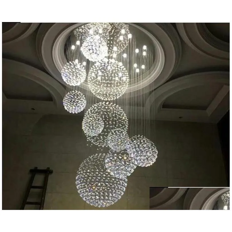 modern k9 crystal chandelier for staircase 11pcs large crystal ball led lamp spiral design living room lighting fixtures