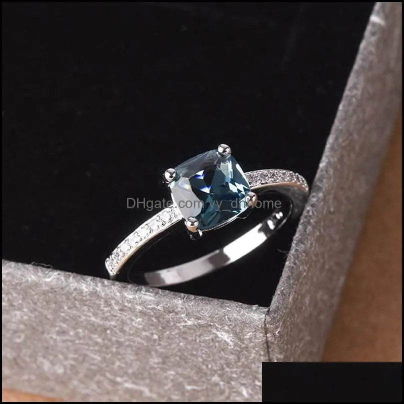trendy aquamarine 925 sterling silver ring wedding engagement rings for women 925 silver blue sapphire natural luxury jewelry