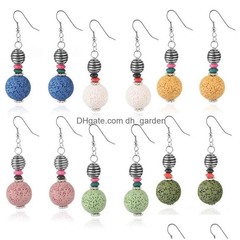 wholesale original volcanic lava stone round bead earrings national style headwear earrings retro style classic earrings