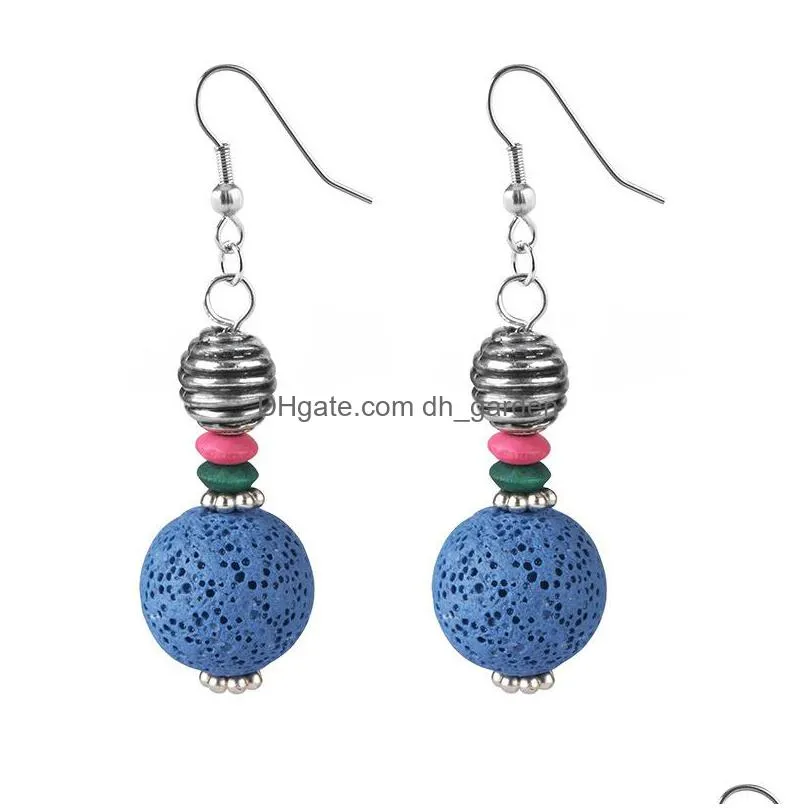 wholesale original volcanic lava stone round bead earrings national style headwear earrings retro style classic earrings