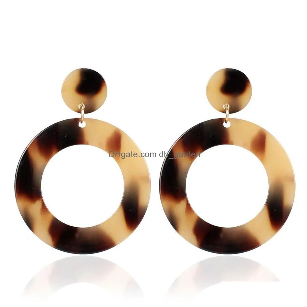 wholesale fashion leopard print geometric circle acetate acrylic big dangle drop statement lady earrings for women shipping