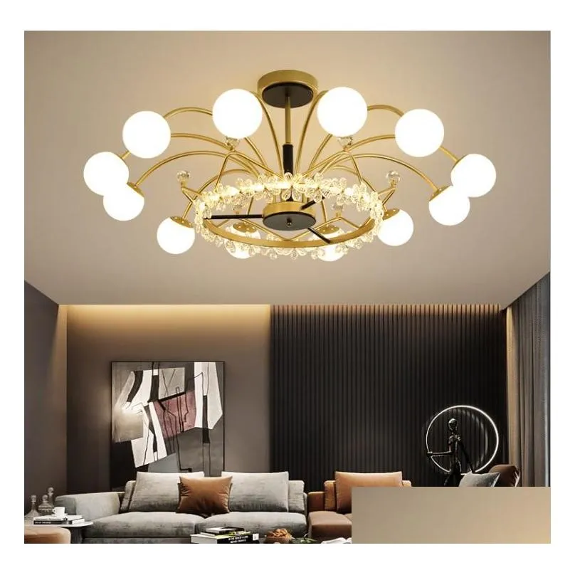 led golden luxury living room chandelier lighting nordic modern minimalist bedroom dining glass crystal