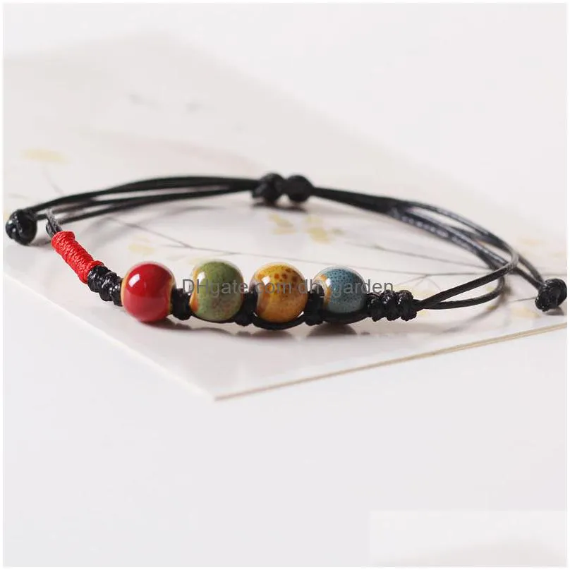 wholesale amazing handwoven bead bracelet with national wind bracelet jingdezhen coloured glaze ceramic beads jewelry shipping