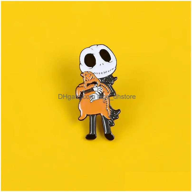 skull ghost vintage cute small funny enamel brooches pins for women demin shirt decor brooch pin metal kawaii badge fashion jewelry