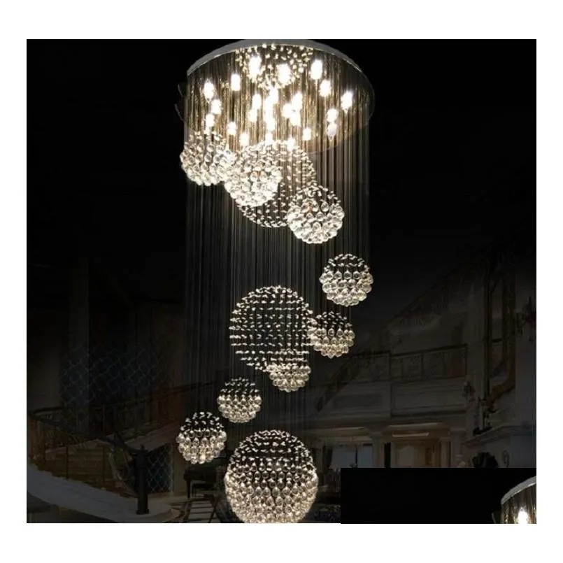 modern k9 crystal chandelier for staircase 11pcs large crystal ball led lamp spiral design living room lighting fixtures