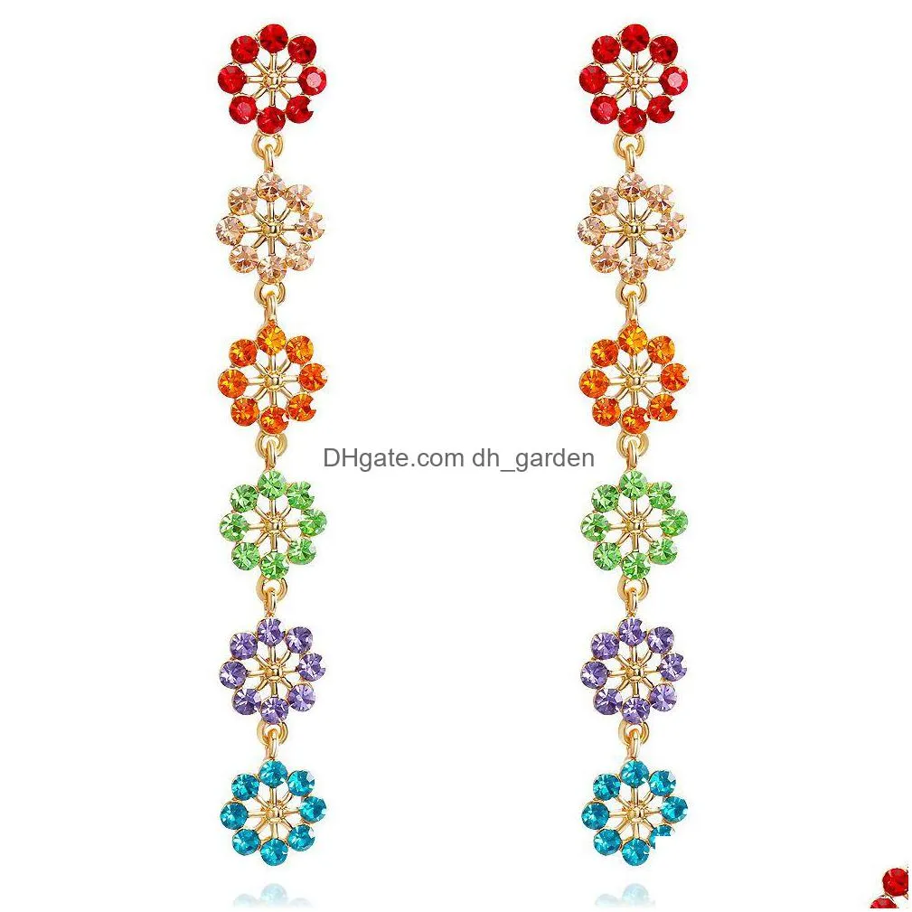 wholesale fashion popular seven color rhombus zircon rainbow color girl students earrings for women shipping