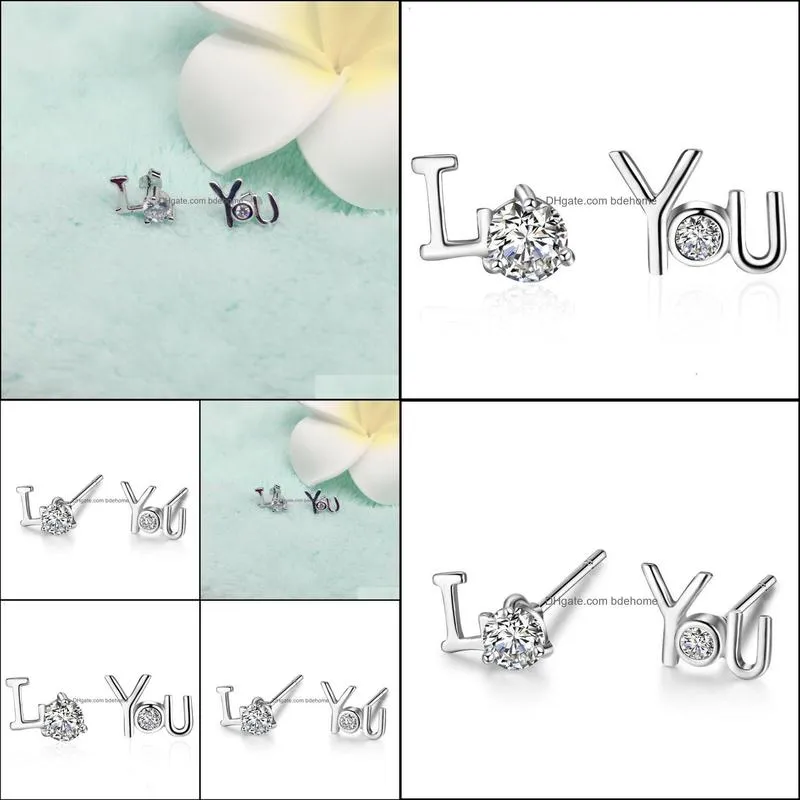 imitation 925 sterling silver chic silver jewelry imitation diamond cubic zirconia earrings love you stud earring