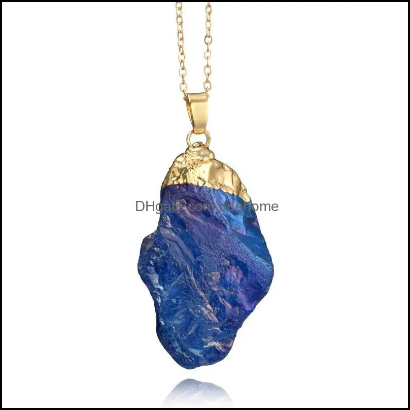 natural stone rainbow crystal pendant necklace wire wrapping irregular quartz necklaces for women jewelry gift