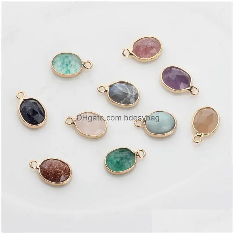 charms natural stone pendant oval shape faceted for fashion jewelry making diy necklace earrings giftcharms