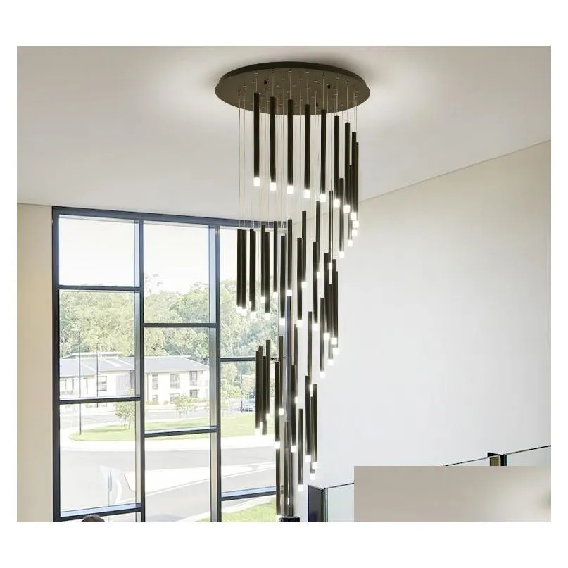 modern led chandelier minimalist duplex floor fashion atmosphere nordic living room lamp villa spiral staircase long hanging