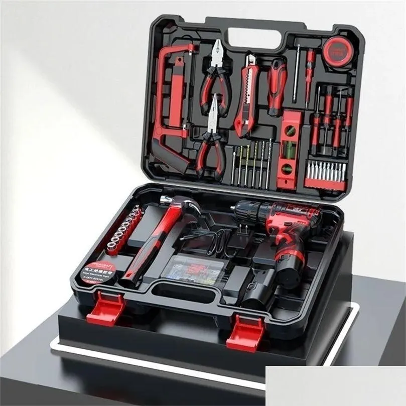 electric drill drill hand tool set hardware electrician maintenance multifunctional toolbox metal wall plate 220930