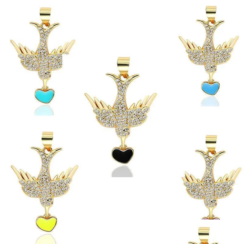 charms bird shape pendant diy bracelet necklace earrings jewelry making cz heart fashion accessories material copper plated