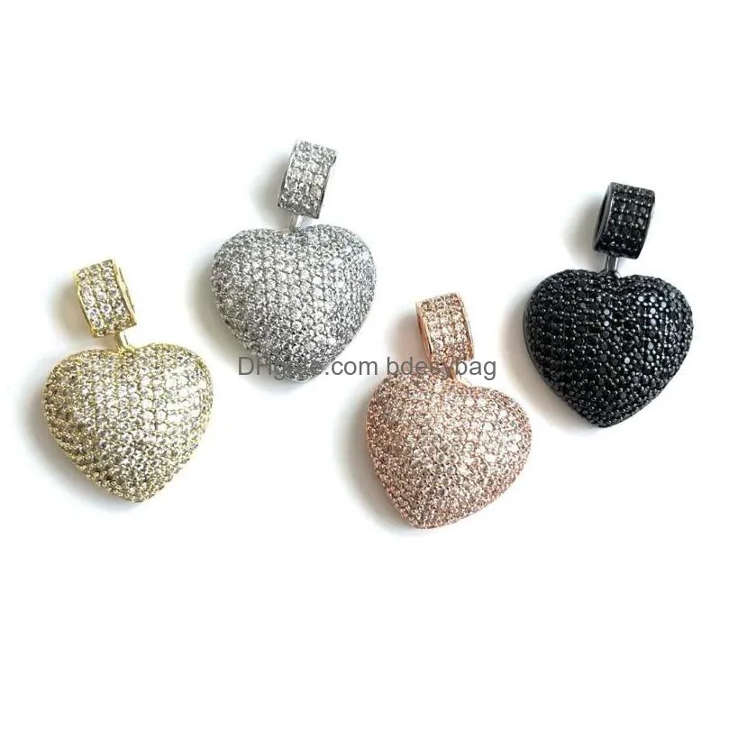 charms 5 pcs cubic zirconia paved hearts gold plated metal pendant for bracelet necklace key chain jewelry making