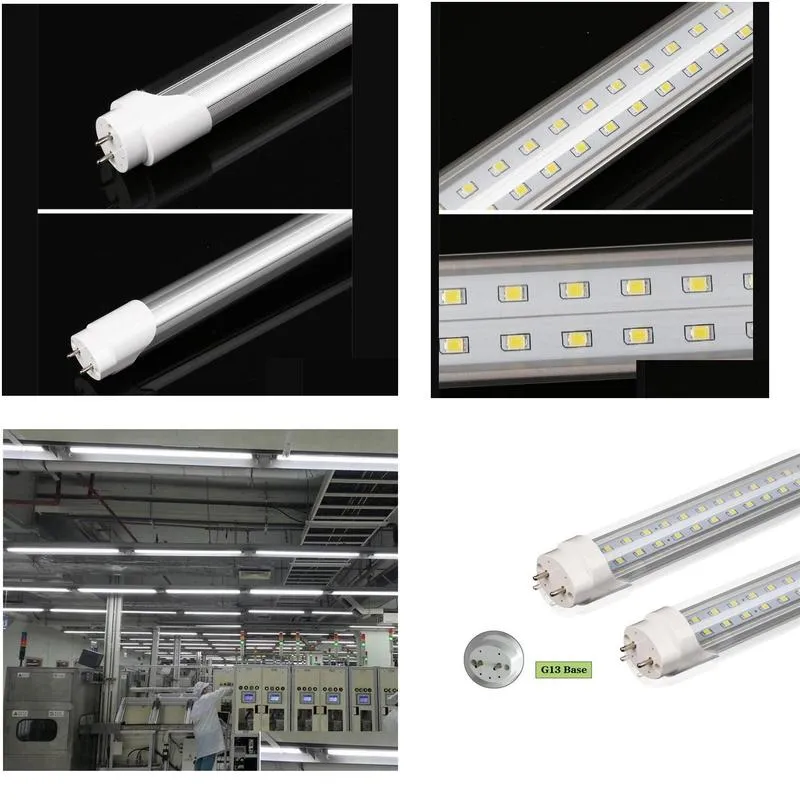 led t8 tubes double row 2ft 3ft 4ft led lights 18w 28w 36w smd2835 fluorescent lighting lamps transparent cover