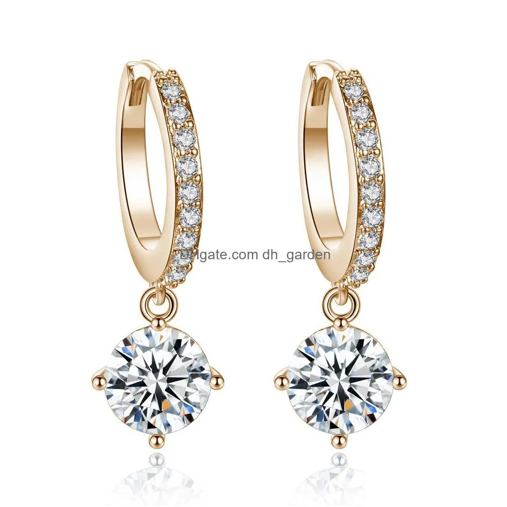 popular european and american fashion stud earrings ol ring full of diamond copper zircon earrings female gold micro