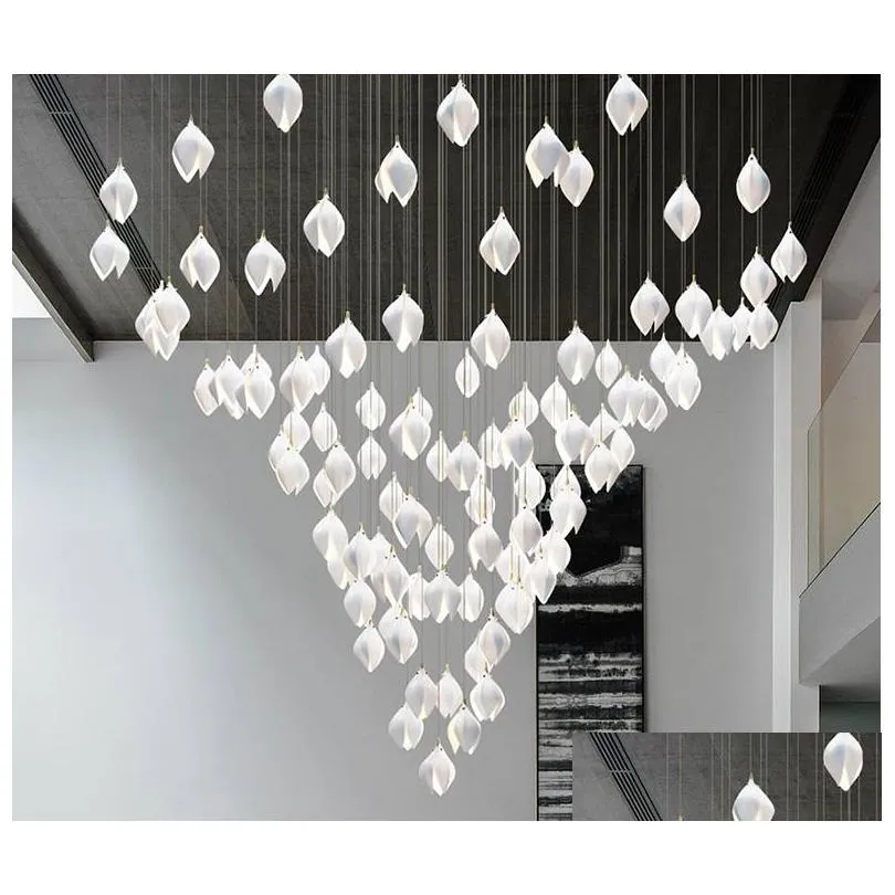 modern ceramics petals led pendant lamp lights lustre el lobby villa loft decor living room home stairs hanging light fixture