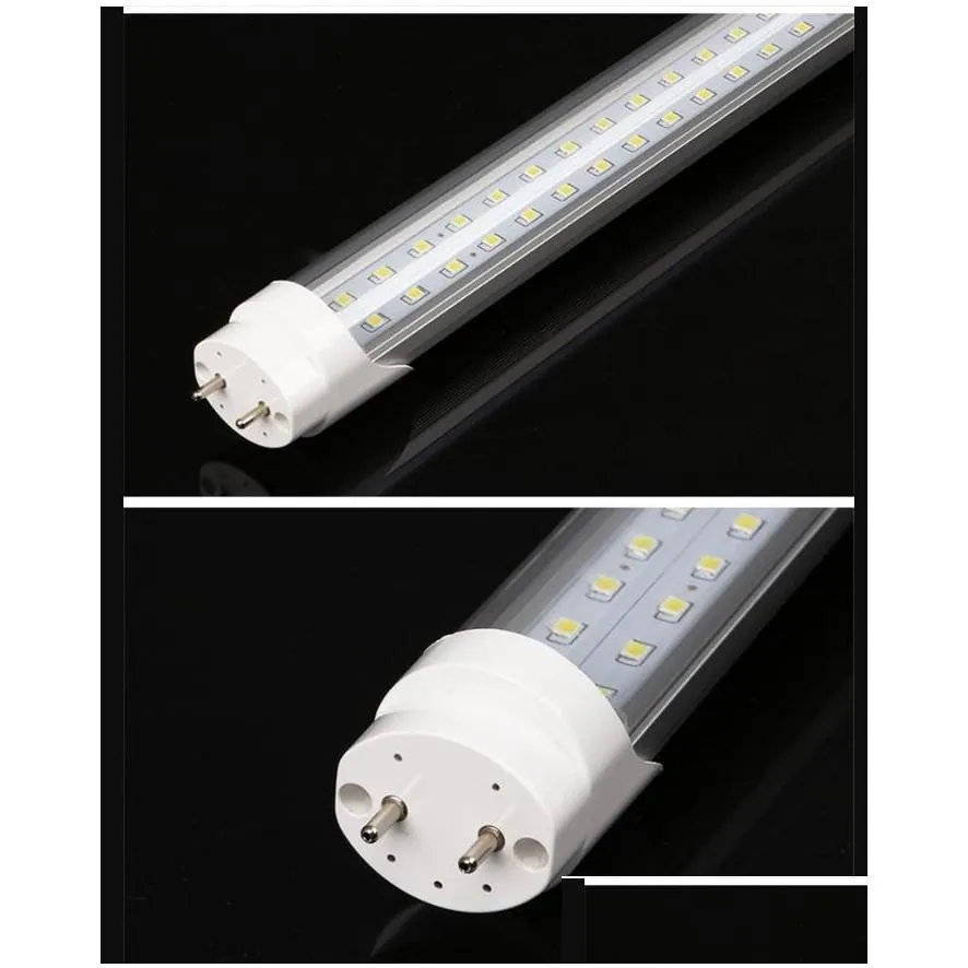 led t8 tubes double row 2ft 3ft 4ft led lights 18w 28w 36w smd2835 fluorescent lighting lamps transparent cover