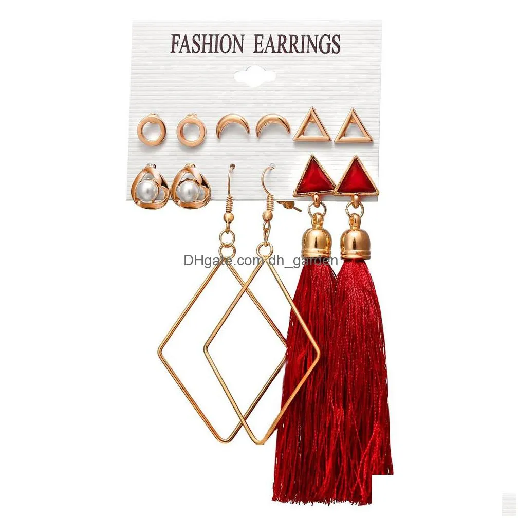 bohemian mix stud earring dangle for women fashion long tassel fringe sets female flower heart es1d045