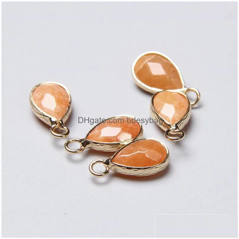 charms 5pcs natural orange sunstone jaspers stone charm pendants gold water drop for jewelry making trendy women diy earringcharms