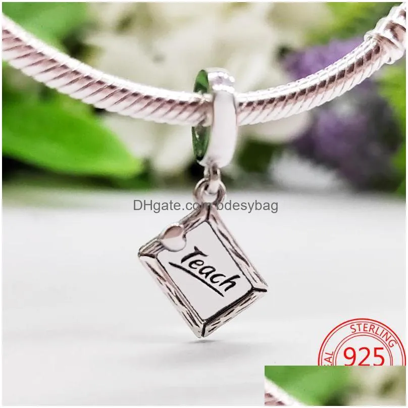 charms 100 real 925 sterling silver blackboard teach with love fit original bracelet necklace s925charmscharms