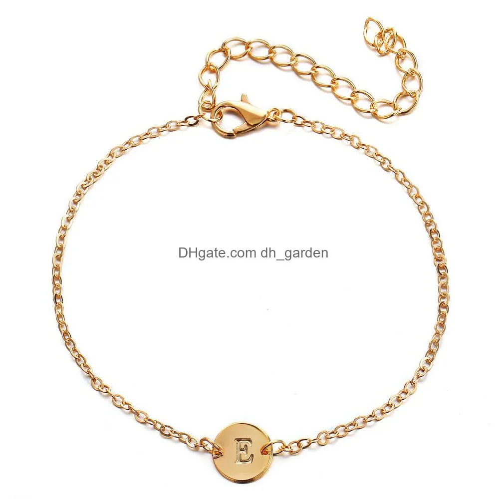 new fashion 26 letters bracelets good luck alloy round pendant bangle bracelets letter chain trendy adjustable for woman jewelry