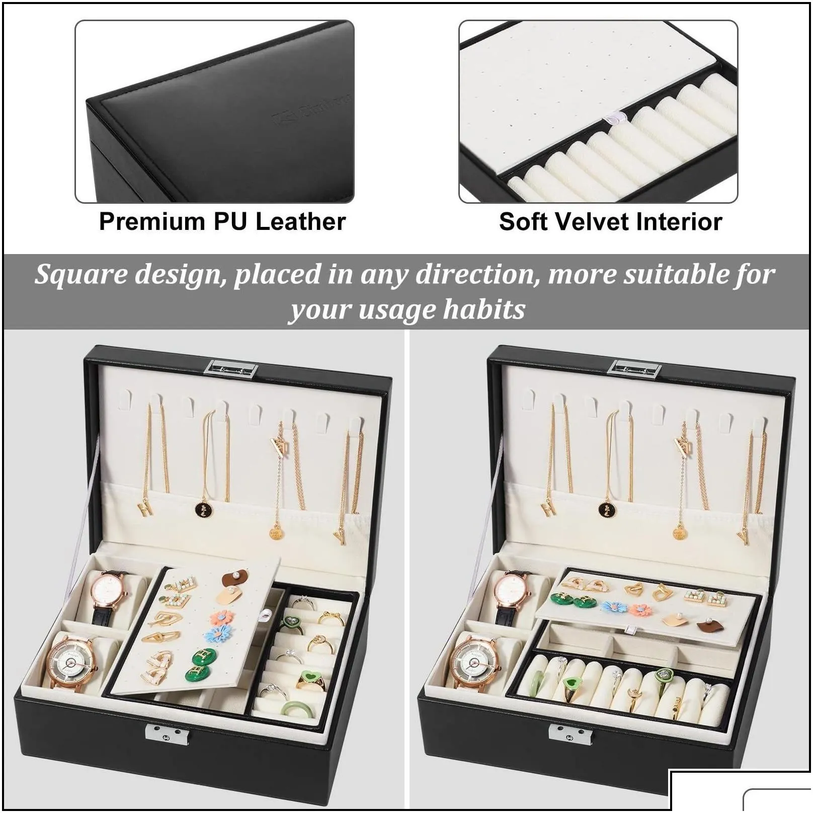 jewelry boxes jewelry boxes simboom box organizer for women girls 2 layer large men storage case pu leather display jewellery holder