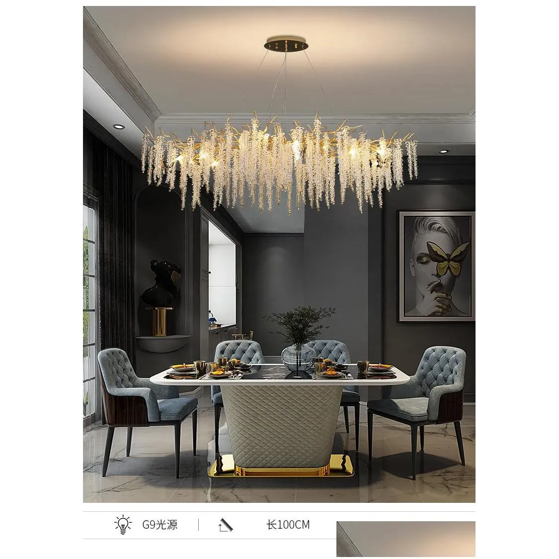  chandelier strip art creative branch living room american dining room lamp crystal decorative lighting