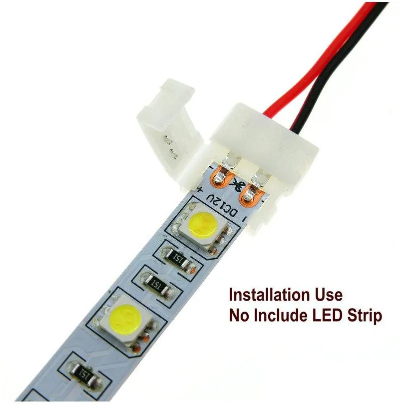 8mm 10mm 2pin solderless led strip connector cable wire 2 terminal lighting accessaries for smd 5050 led strips single color