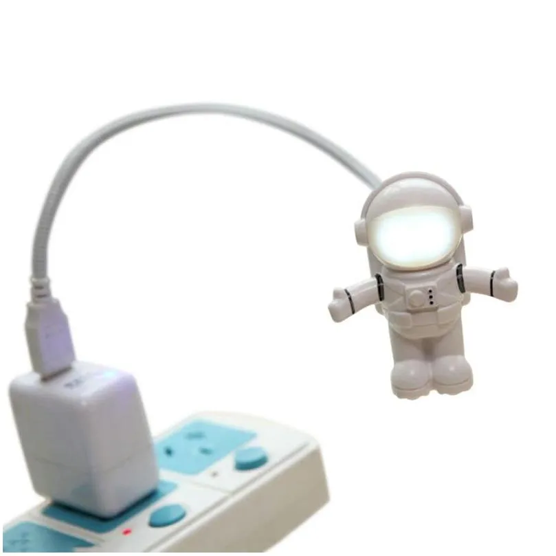 white flexible spaceman astronaut usb tube led night light lamp for computer laptop pc notebook reading portable dc 5v