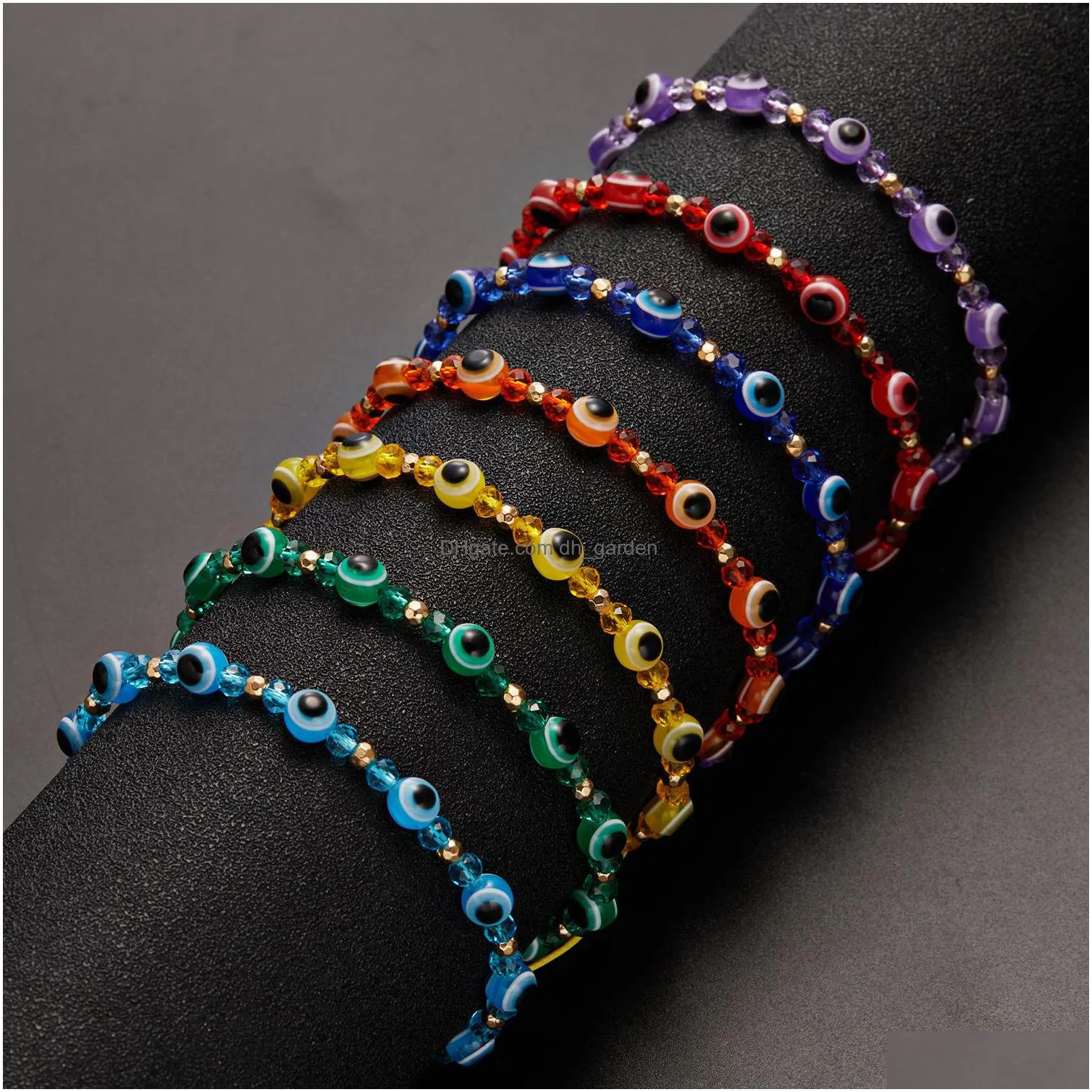 popular retro eye squint pendant strands hand string devils eye crystal round bead pull adjustable bracelet