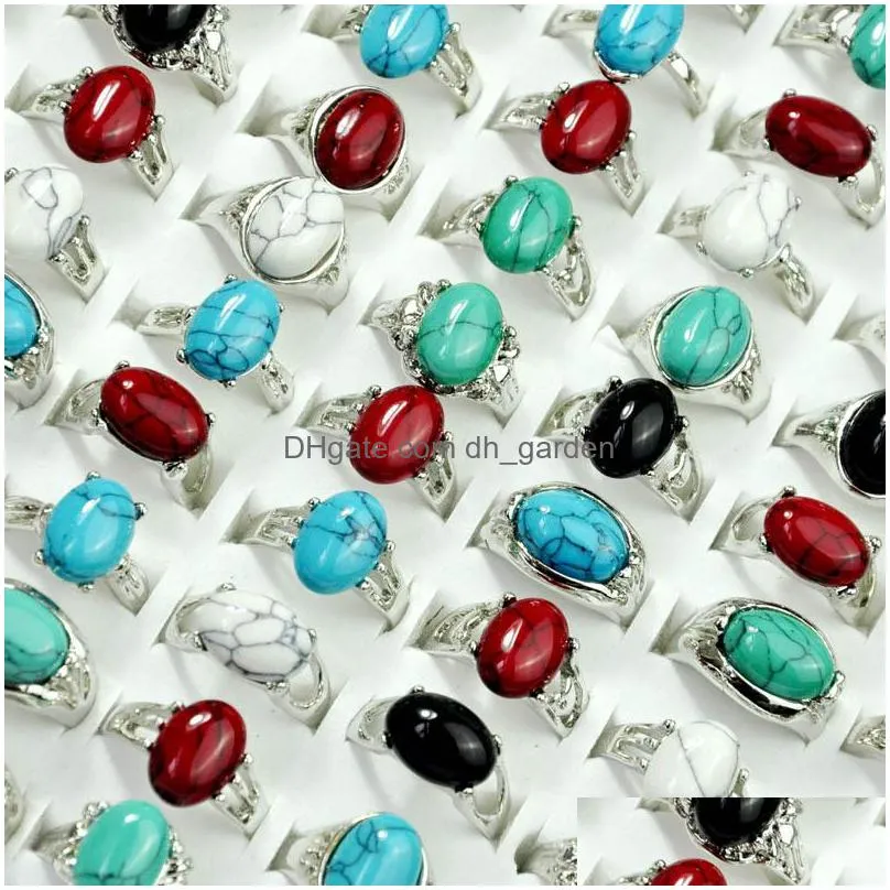 hot selling color turquoise opal silver plated ring female mixed batch hand jewelry