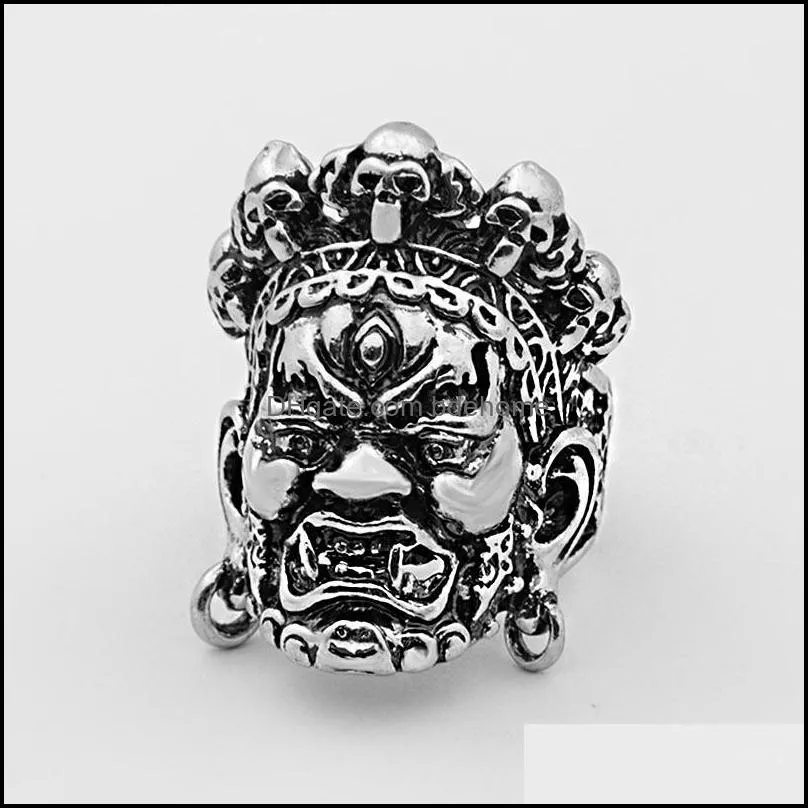 punk gothic retro male open ring skull dragon compass angel demon animals vintage silver color ring men jewelry