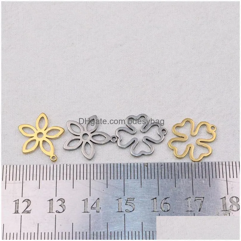 charms 10pcs 15mm wholesell stainless steel flower pendant girl diy necklace earrings bracelets unfading colorless 2 colorscharms