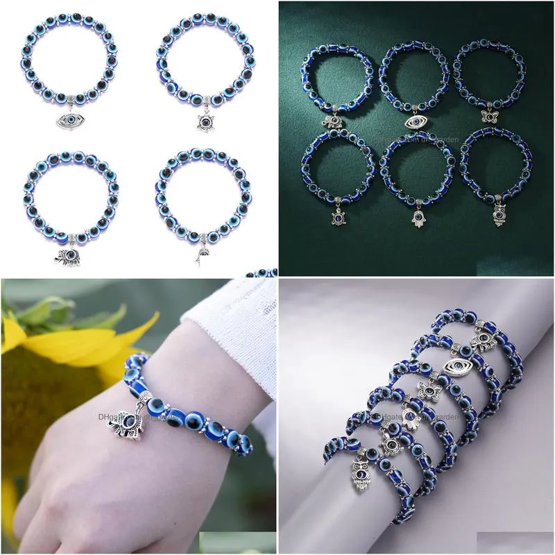 8mm beads hot selling evil blue eye strands bracelet fatimas hand turkish thousand eyes wish bracelet