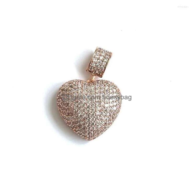 charms 5 pcs cubic zirconia paved hearts gold plated metal pendant for bracelet necklace key chain jewelry making
