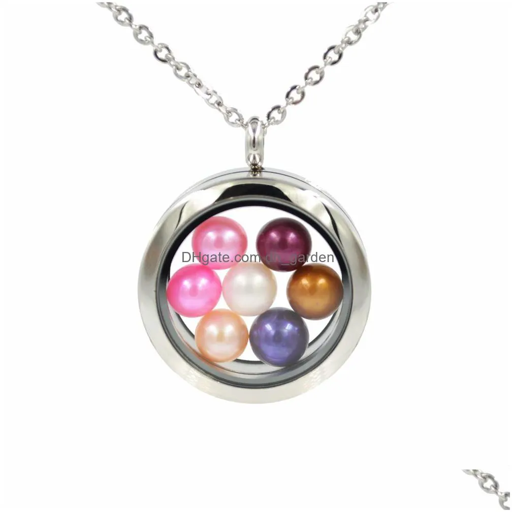 wholesale rainbow color stainless steel lockets pendant necklace for 67 mm round pearls aromatherapy box gift