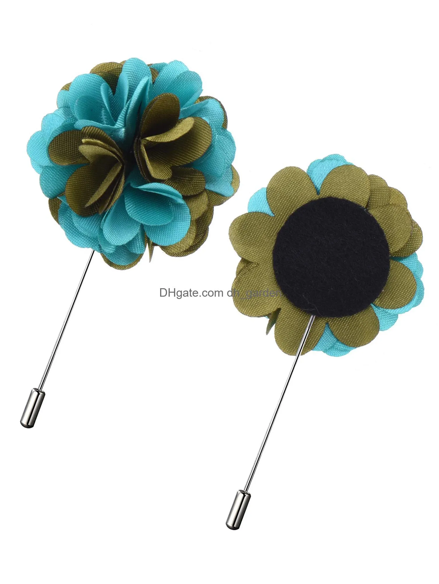flower mens lapel pins handmade satin boutonniere pin for suit wedding groom with a box multicolor 3